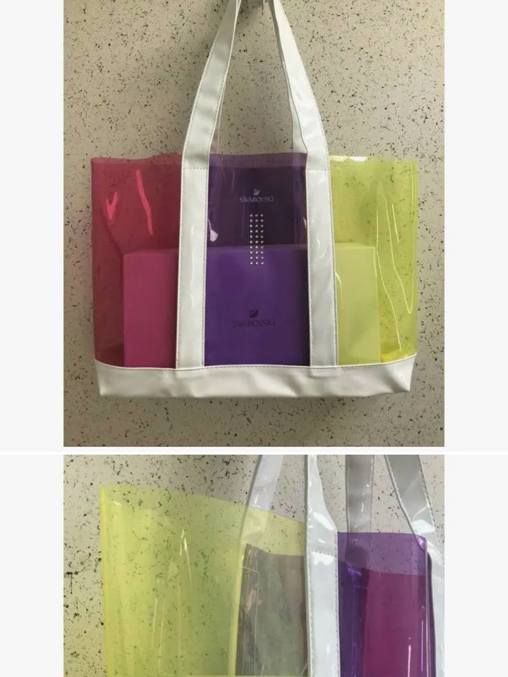 Swarovski Vinyl Colorblock Tote in Pink, Purple & Yellow with White Trim